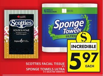Food Basics Scotties facial tissue or sponge towels ultra offer