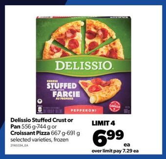 Real Canadian Superstore Delissio stuffed crust or pan, 556 g-744 g or croissant pizza, 667 g-691 g offer