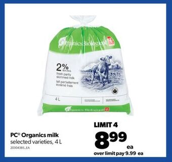 Real Canadian Superstore Pc® organics milk, 4 l offer