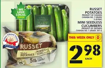 Food Basics Russet potatoes or mini seedless cucumbers offer