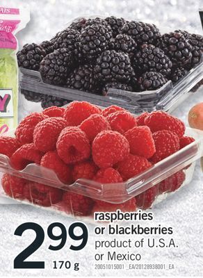 Fortinos Raspberries or blackberries, 170 g offer