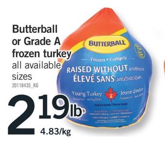 Fortinos Butterball or grade a frozen turkey offer
