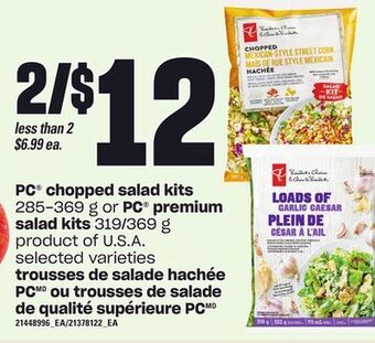 Independent Grocer Pc® chopped salad kits, 285-369 g or pc® premium salad kits, 319/369 g offer