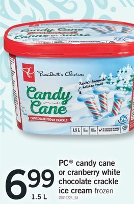 Fortinos Pc® candy cane or cranberry white chocolate crackle ice cream, 1.5 l offer