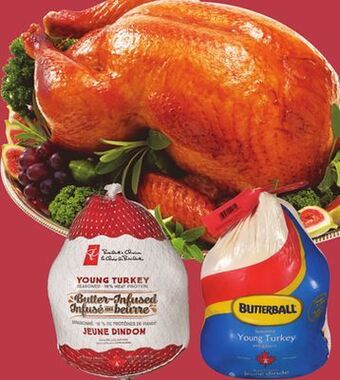 Loblaws Pc® butter-infused or butterball regular frozen turkeys offer