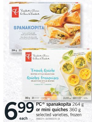 Fortinos Pc® spanakopita, 264 g or mini quiches, 360 g offer