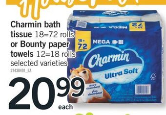 Fortinos Charmin bath tissue, 18=72 rolls or bounty paper towels, 12=18 rolls offer