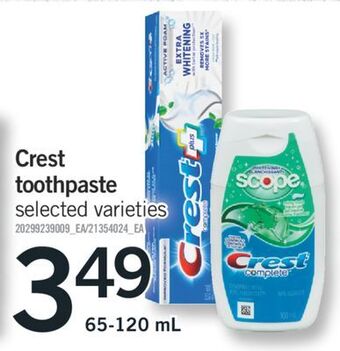 Fortinos Crest toothpaste, 65-120 ml offer