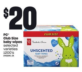 Loblaws Pc® club size baby wipes, 1200's offer