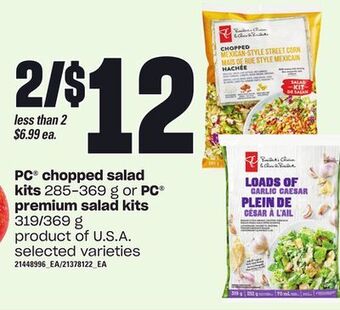 Loblaws Pc® chopped salad kits, 285-369 g or pc® premium salad kits, 319/369 g offer