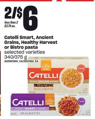 Loblaws Catelli smart, ancient grains, healthy harvest or bistro pasta, 340/375 g offer