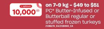 Loblaws Pc® butter-infused or butterball regular or stuffed frozen turkeys, 7-9 kg offer