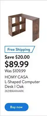 Walmart Homy casa l-shaped computer desk i oak offer