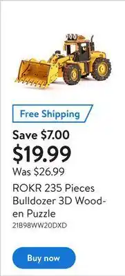 Walmart Rokr 235 pieces bulldozer 3d wooden puzzle offer
