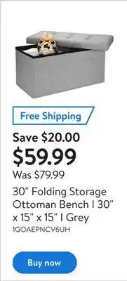 Walmart 30" folding storage ottoman bench i 30" x 15" x 15" i grey offer