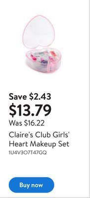 Walmart Claire's club girls' heart makeup set offer