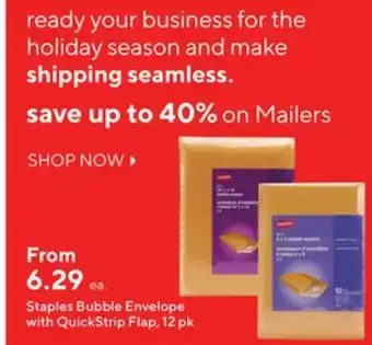 Staples Staples bubble envelope with quickstrip flap, 12 pk offer