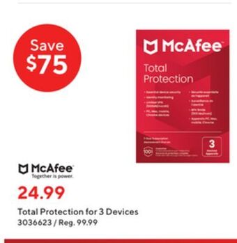 Staples Mcafee total protection for 3 devices offer