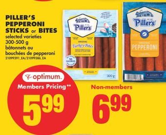 No Frills Piller's pepperoni sticks or bites, 300-500 g offer