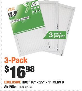 Home Depot Hdx™ 16" x 25" x 1" merv 8 air filter offer