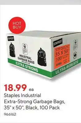 Staples Staples industrial extra-strong garbage bags, 35" x 50", black, 100 pack offer