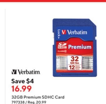 Staples Verbatim 32gb premium sdhc card offer