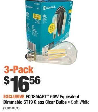 Home Depot Ecosmart™ 60w equivalent dimmable st19 glass clear bulbs offer