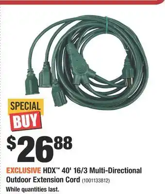 Home Depot Hdx™ 40' 16/3 multi-directional outdoor extension cord offer