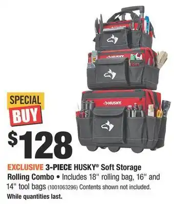 Home Depot 3-piece husky® soft storage rolling combo offer