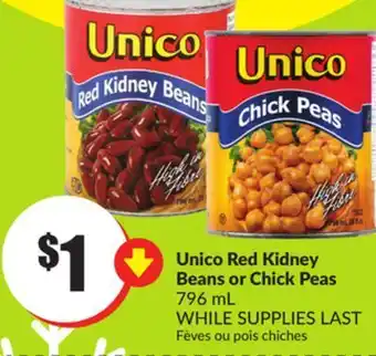 FreshCo Unico red kidney beans or chick peas 796 ml offer