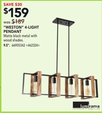 RONA Lumirama "weston" 4-light pendant 9.5" offer