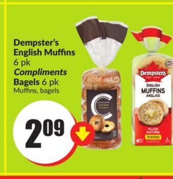 FreshCo Dempster's english muffins 6 pk compliments bagels 6 pk offer