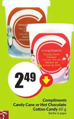 FreshCo Compliments candy cane or hot chocolate cotton candy 60 g offer
