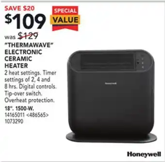 RONA Honeywell "thermawave" electronic ceramic heater 18" offer