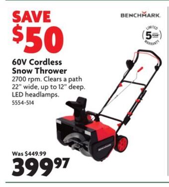Home Hardware 60v cordless snow thrower offer