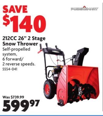 Home Hardware 212cc 26" 2 stage snow thrower offer