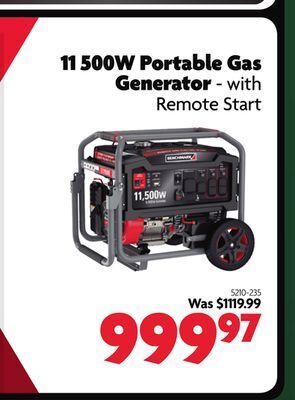 Home Hardware 11500w portable gas generator - with remote start offer