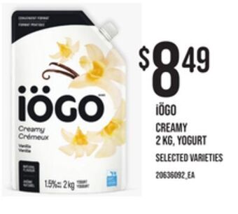 Zehrs Markets Iögo creamy 2 kg, yogurt offer