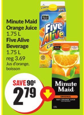 Chalo FreshCo Minute maid orange juice 1.75 l five alive beverage 1.75 l offer