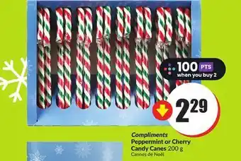 Chalo FreshCo Compliments peppermint or cherry candy canes 200 g offer
