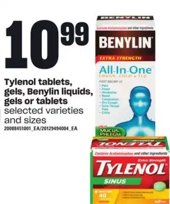 Zehrs Markets Tylenol tablets, gels, benylin liquids, gels or tablets offer