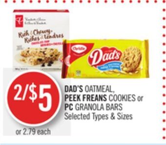 Shoppers Drug Mart Dad's oatmeal, peek freans cookies or pc granola bars offer