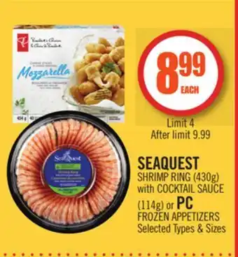 Shoppers Drug Mart Seaquest shrimp ring (430g) with cocktail sauce (114g) or pc frozen appetizers offer