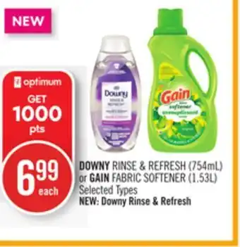 Shoppers Drug Mart Downy rinse & refresh (754ml) or gain fabric softener (1.53l) offer