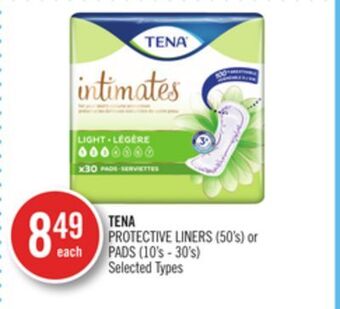Shoppers Drug Mart Tena protective liners (50's) or pads (10's-30's) offer