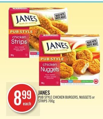 Shoppers Drug Mart Janes pub style chicken burgers, nuggets or strips 700g offer