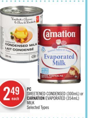 Shoppers Drug Mart Pc sweetened condensed (300ml) or carnation evaporated (354ml) milk offer