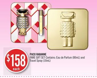 Shoppers Drug Mart Paco rabanne fame gift set contains: eau de parfum (80ml) and travel spray (10ml) offer