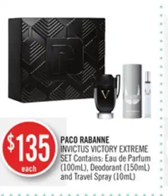 Shoppers Drug Mart Paco rabanne invictus victory extreme set contains: eau de parfum (100ml), deodorant (150ml) and travel spray (10ml) offer