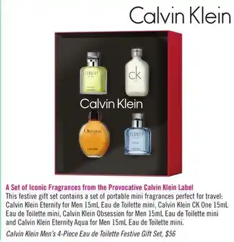 Shoppers Drug Mart Calvin klein men's 4-piece eau de toilette festive gift set offer